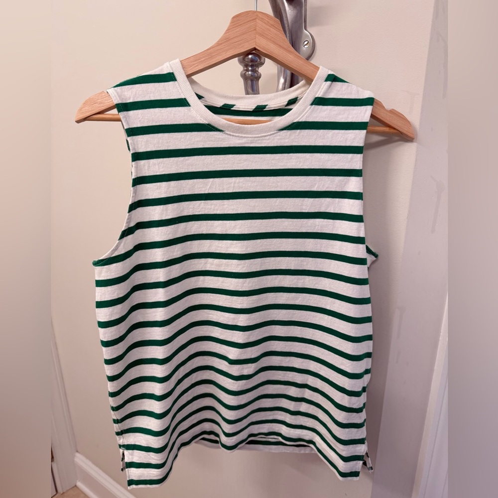 Everlane Green and White Striped Tank